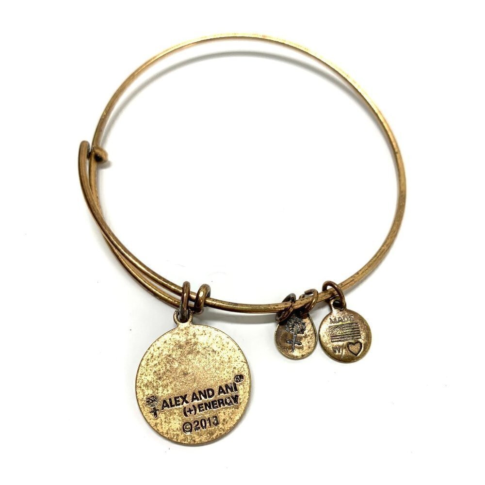 Alex and Ani Initial M Charm Bracelet Gold Finish - Expands 2"- 3.5" - Picture 2 of 2